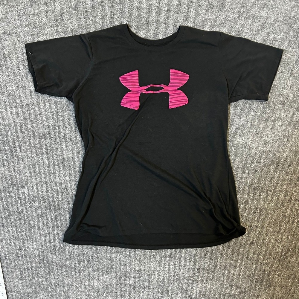 Under Armour T-Shirt Womens Size LG Black Pink Heatgear Semi-Fitted Athletic